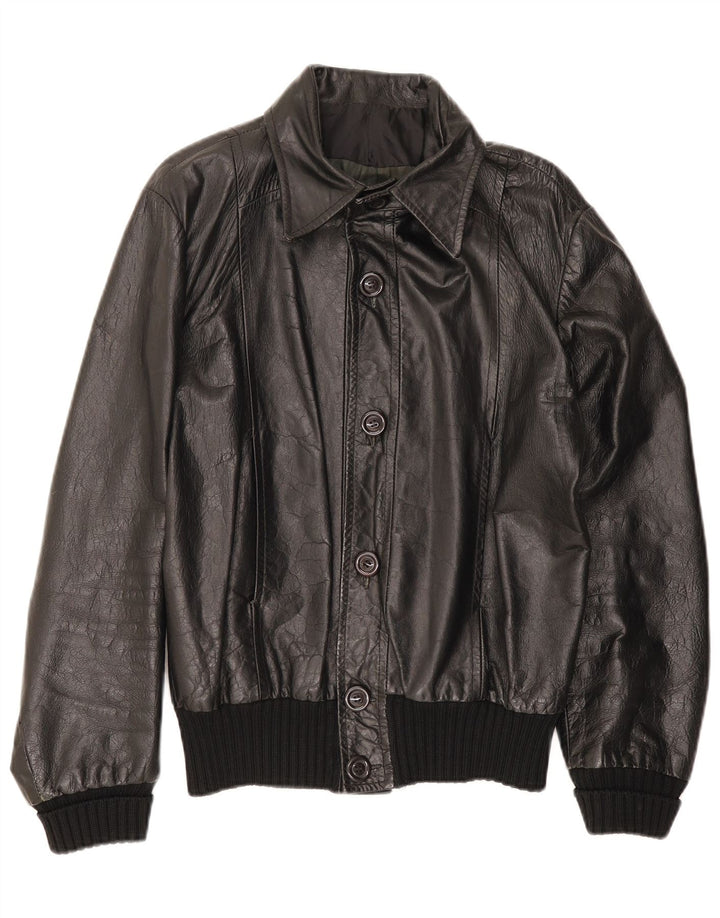 VINTAGE Mens Leather Jacket UK 36 Small Black