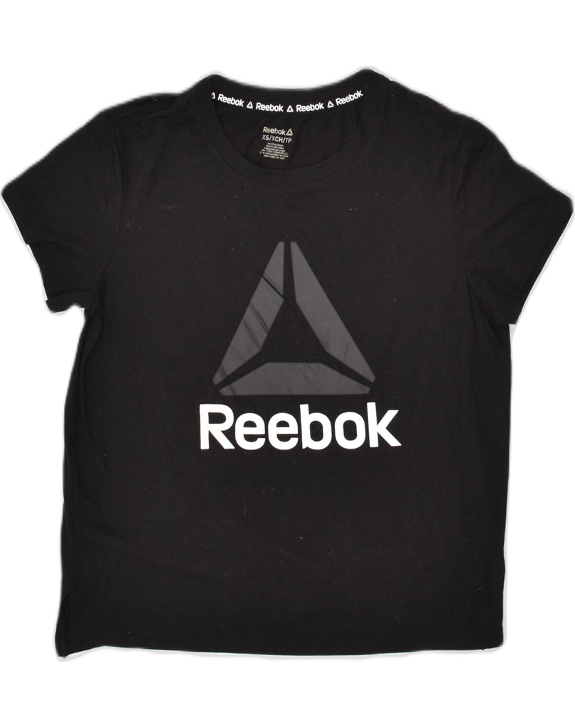 REEBOK Womens Graphic T-Shirt Top UK 6 XS Black Cotton | Vintage Reebok | Thrift | Second-Hand Reebok | Used Clothing | Messina Hembry 