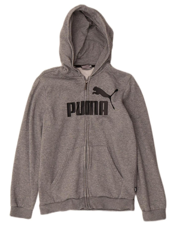 PUMA Boys Graphic Zip Hoodie Sweater 13-14 Years Grey Cotton