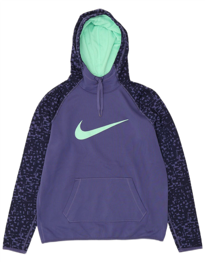NIKE Womens Dri Fit Graphic Hoodie Jumper UK 14 Medium Purple Geometric