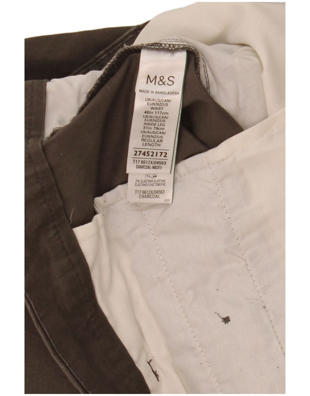 Marks & Spencer Mens Regular Fit Chino Trousers W46 L31 Grey Cotton