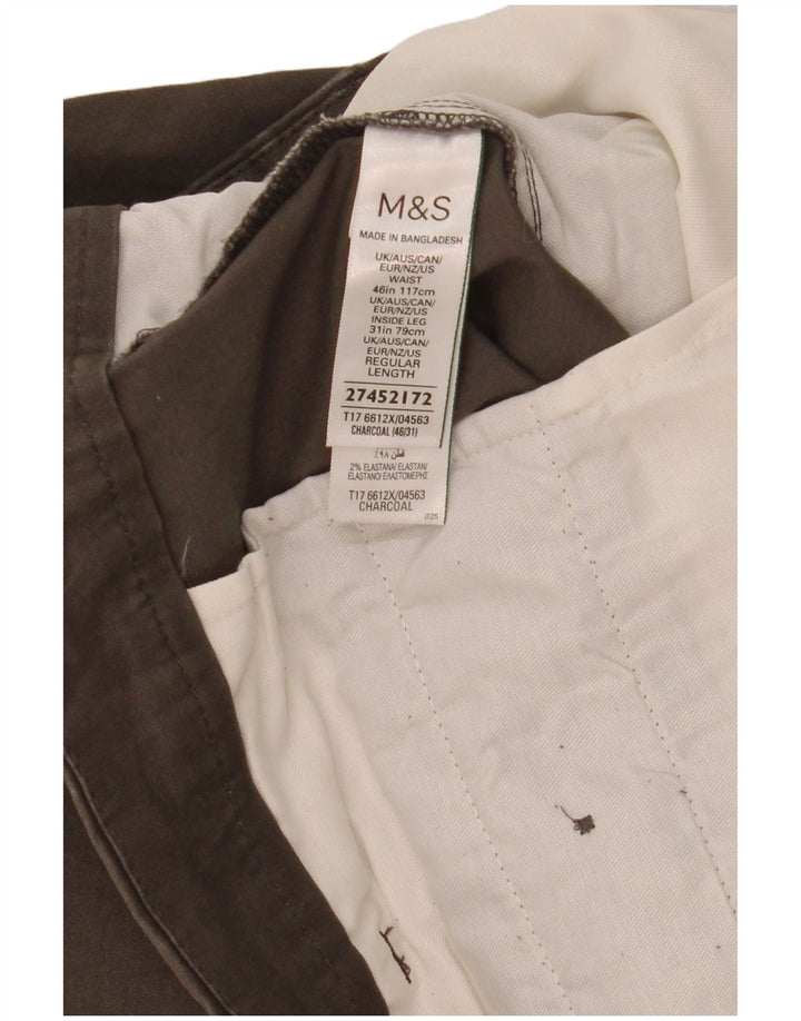 Marks & Spencer Mens Regular Fit Chino Trousers W46 L31 Grey Cotton