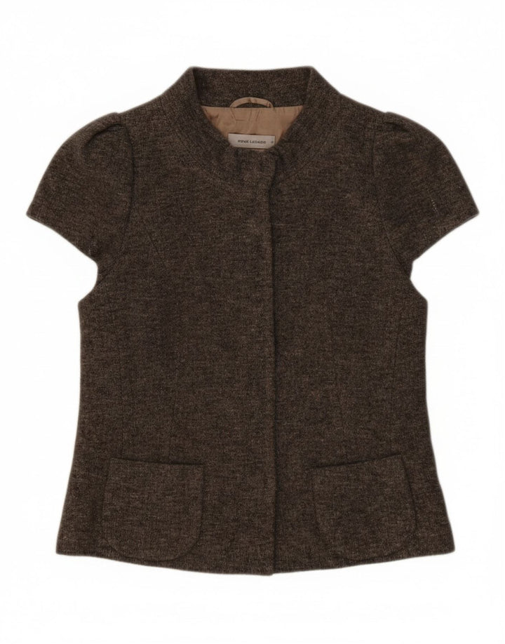 Rene Lezard Womens Short Sleeve Blazer Jacket EU 36 Small Grey Wool