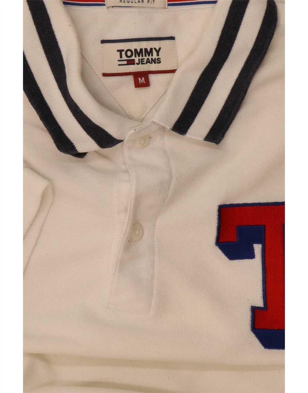 Tommy Hilfiger Mens Graphic Regular Fit Polo Shirt Medium White Striped