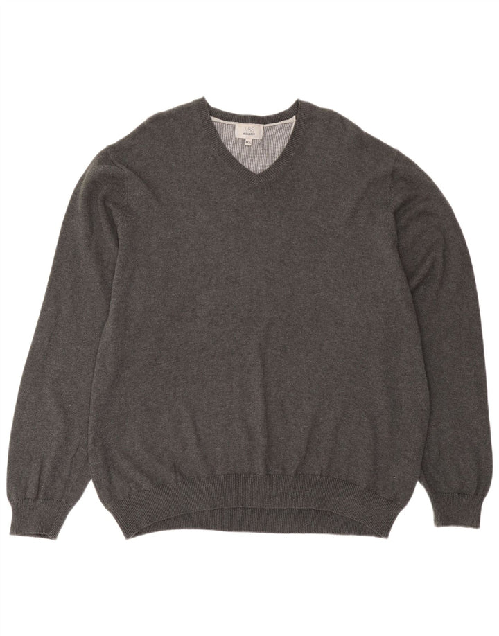 Marks & Spencer Mens Regular Fit V-Neck Jumper Sweater 3XL Grey Cotton