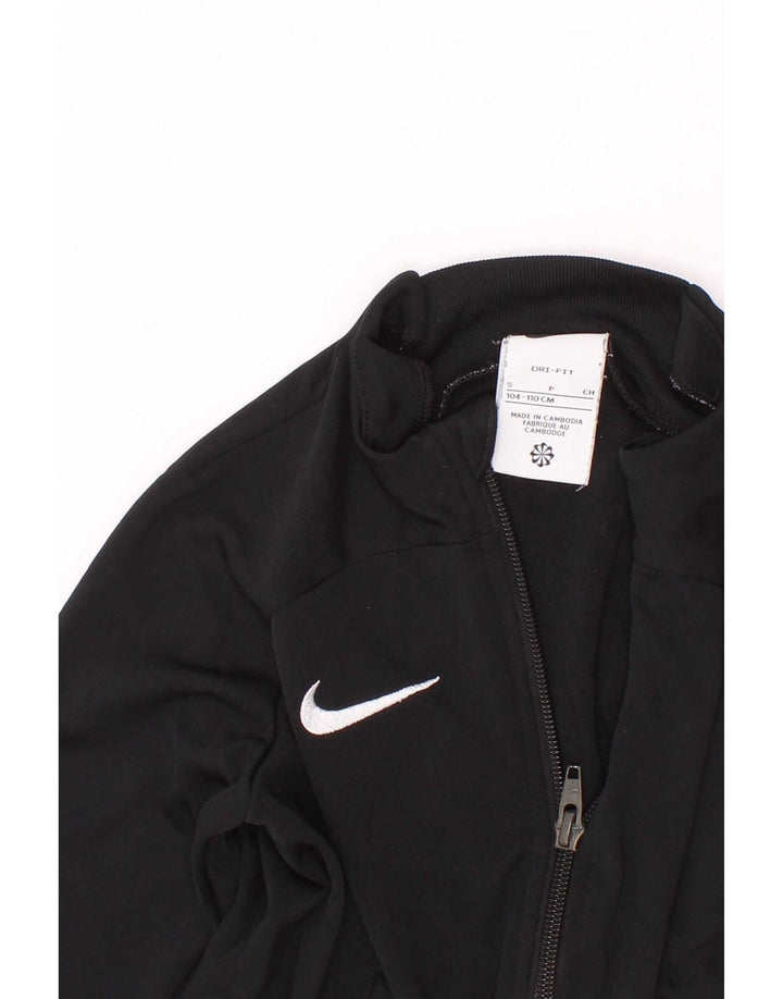 Nike Girls Dri Fit Tracksuit Top Jacket 4-5 Years Small Black Polyester