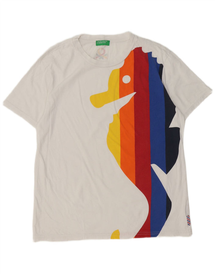 Benetton Boys Graphic T-Shirt Top 15-16 Years Medium White Cotton