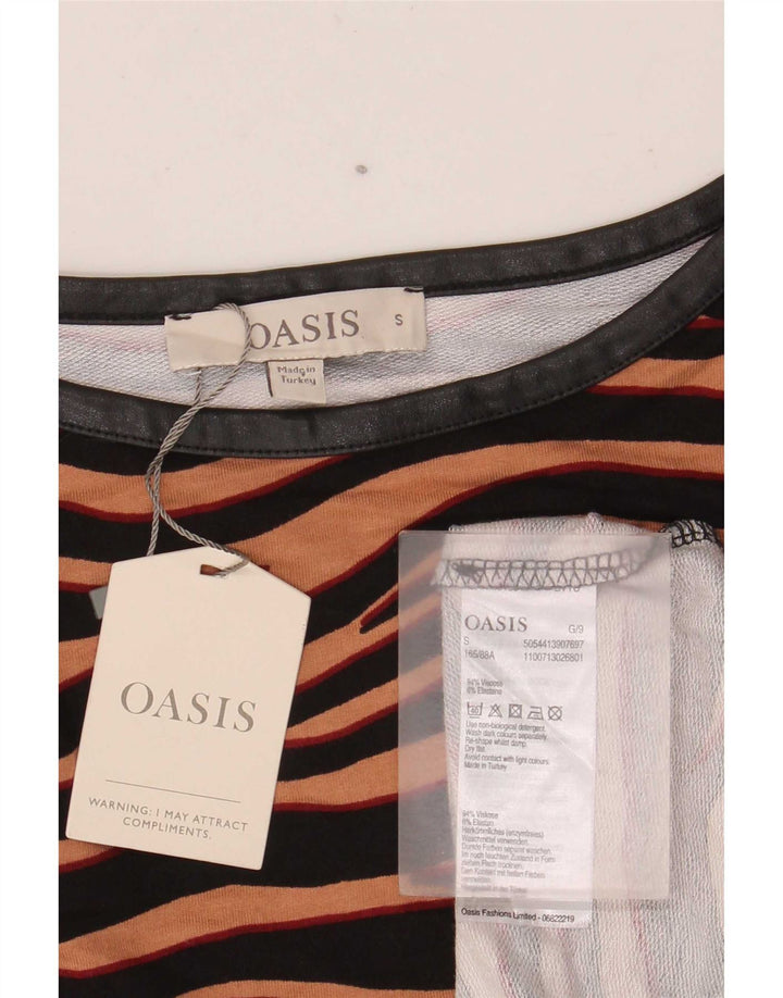 Oasis Womens Oversized Top 3/4 Sleeve UK 10 Small Brown Animal Print