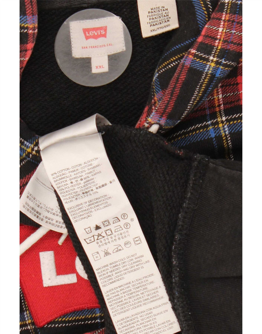 Levi's Mens Graphic Hoodie Jumper 2XL Multicoloured Check Cotton