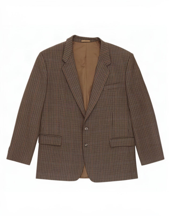 Wellington Mens 2 Button Blazer Jacket EU 48 4XL Brown Houndstooth Wool