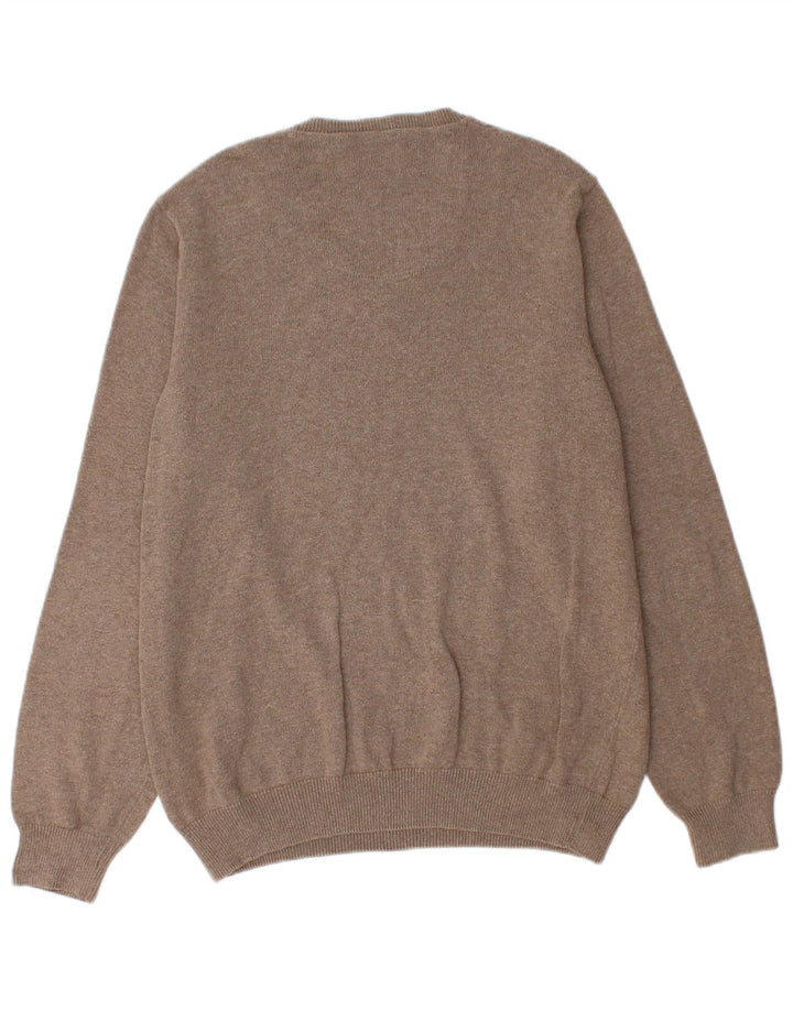 MARKS & SPENCER Mens Regular Fit V-Neck Jumper Sweater Large Brown Cotton
