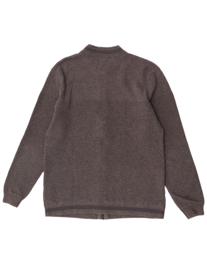 Zara Mens Cardigan Sweater Large Grey Striped Cotton