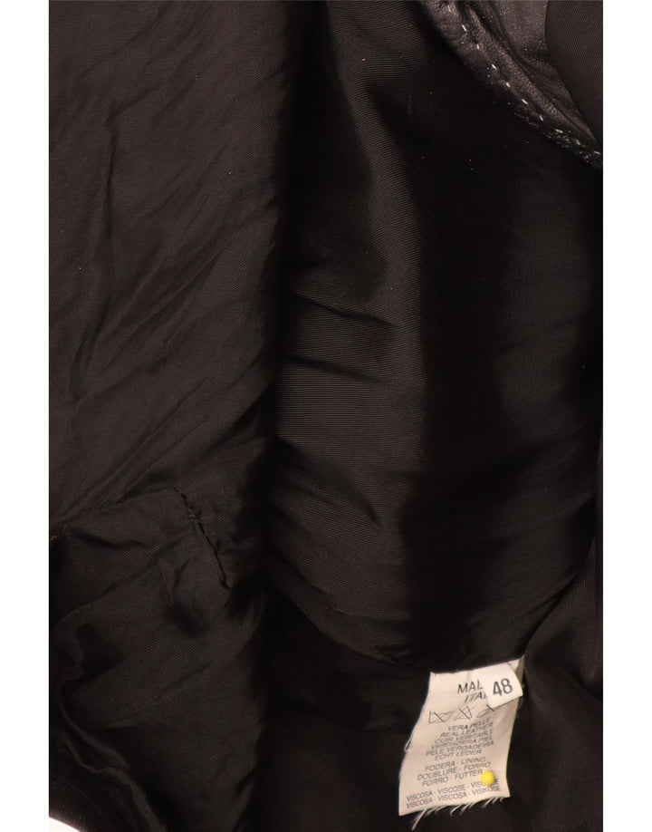 Vintage Womens Leather Coat IT 48 XL Black Leather