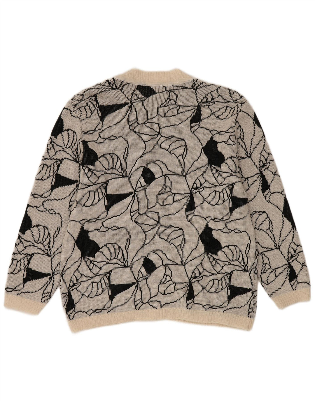 Vintage Womens Abstract Pattern Cardigan Sweater UK 14 Large Grey