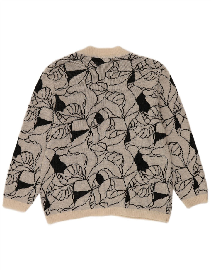 Vintage Womens Abstract Pattern Cardigan Sweater UK 14 Large Grey