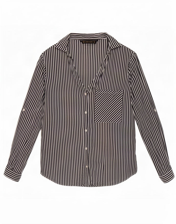 Zara Womens Shirt UK 12 Medium Black Pinstripe