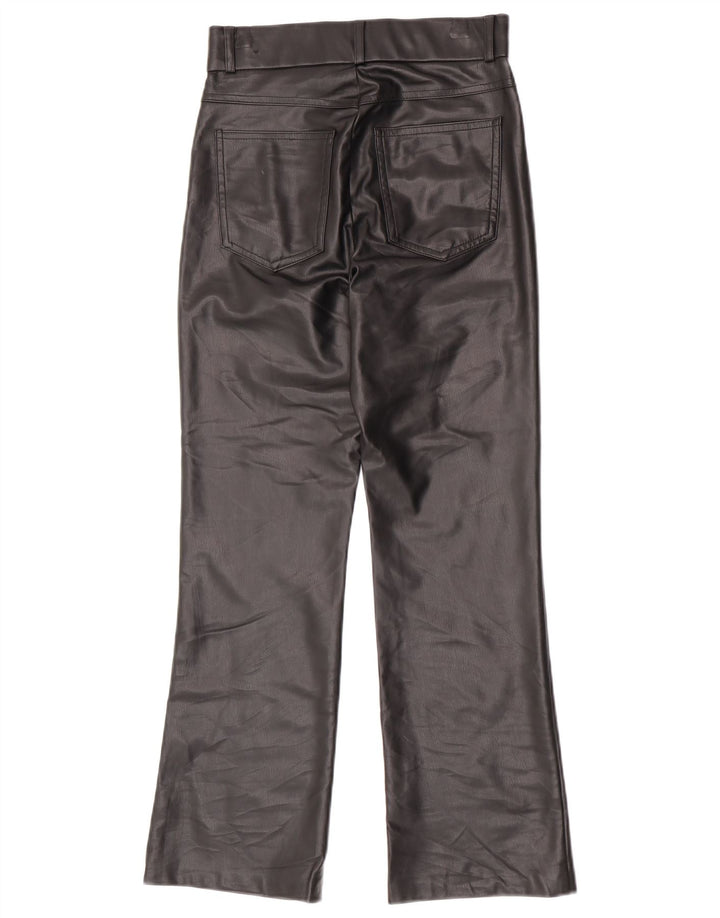 Zara Womens Bootcut Faux Leather Trousers Small W26 L27 Black Polyurethane