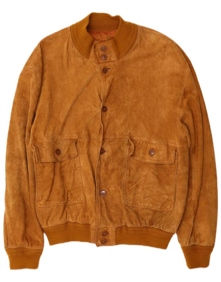 VINTAGE Mens Suede Bomber Jacket IT 54 2XL Brown Leather