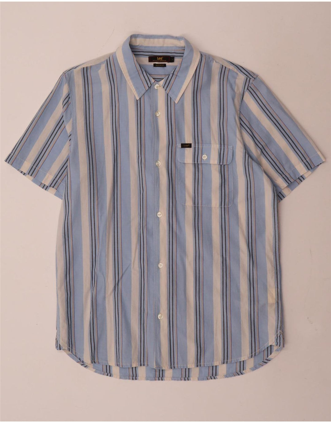 Lee Mens Short Sleeve Regular Fit Shirt Large Blue Striped Cotton