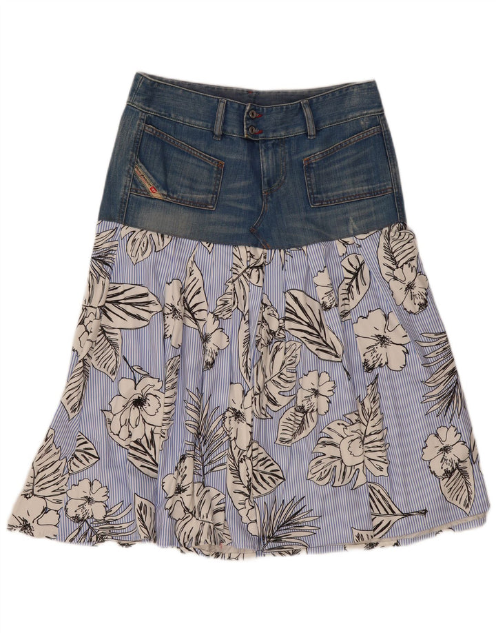 Diesel Womens Flared Skirt W29 Medium Blue Floral Cotton