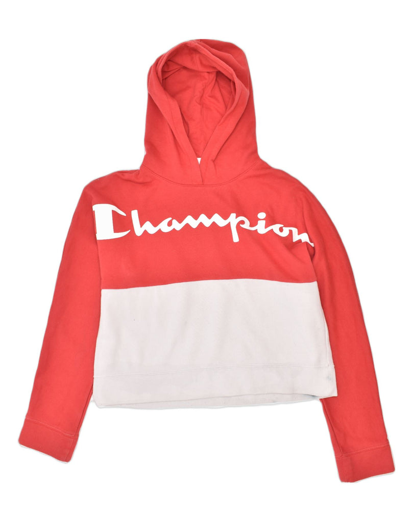 CHAMPION Girls Graphic Hoodie Jumper 15-16 Years 2XL Red Colourblock | Vintage | Thrift | Second-Hand | Used Clothing | Messina Hembry 