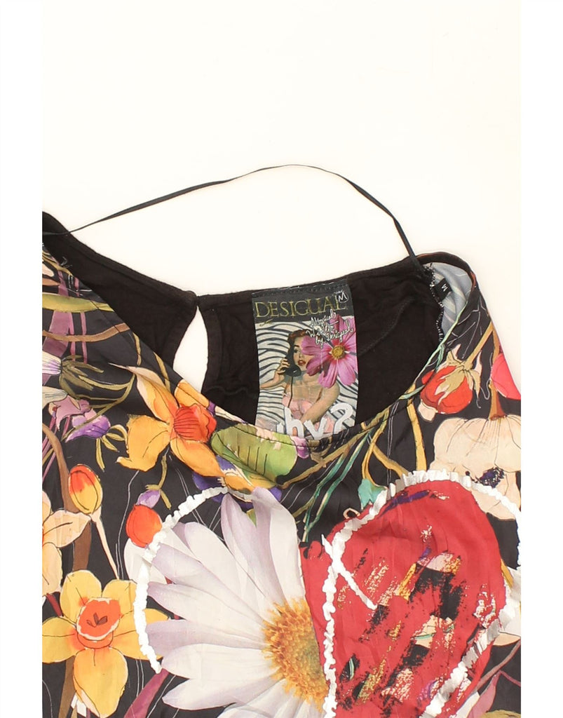 DESIGUAL Womens Graphic Blouse Top UK 14 Medium Black Floral Viscose | Vintage Desigual | Thrift | Second-Hand Desigual | Used Clothing | Messina Hembry 