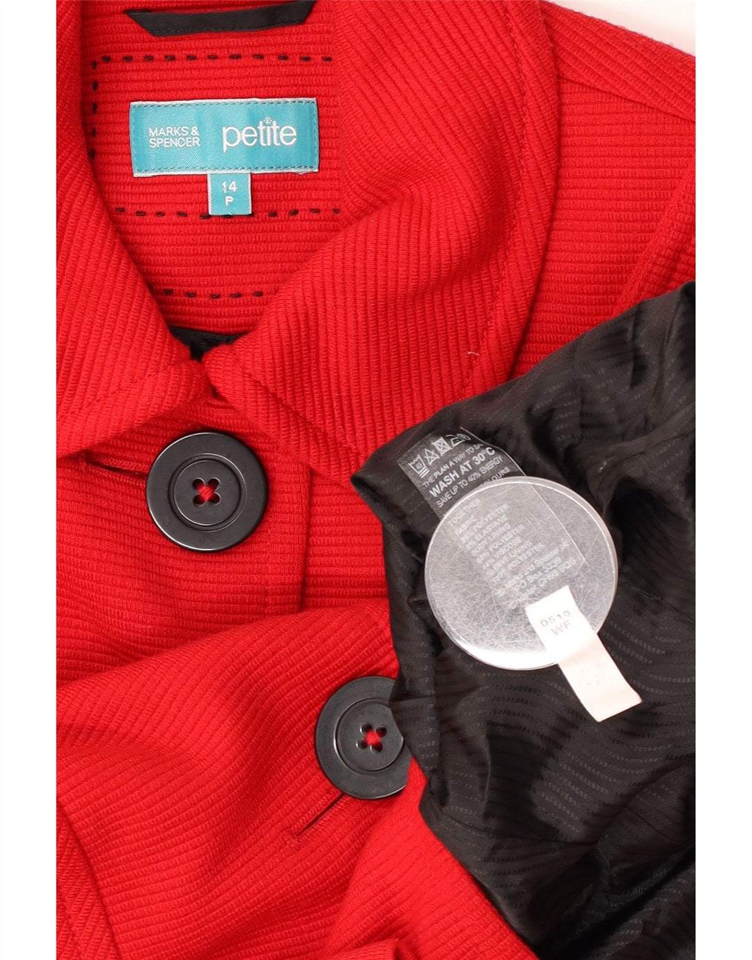 Marks & Spencer Womens Petite Crop 3 Button Blazer Jacket UK 14 Large Red