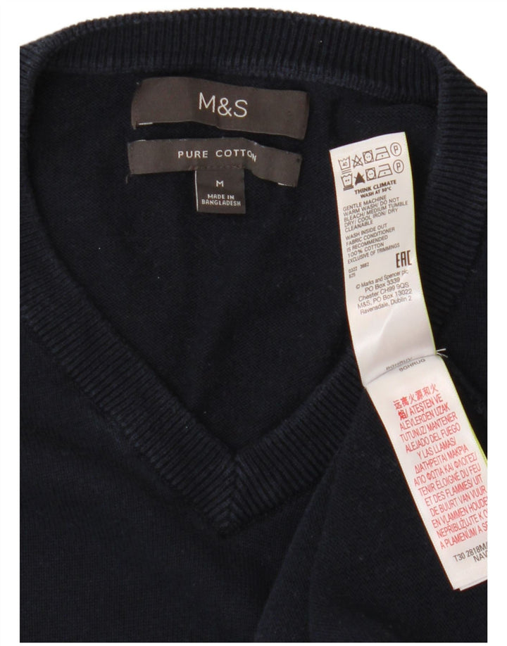 Marks & Spencer Mens V-Neck Jumper Sweater Medium Navy Blue Cotton