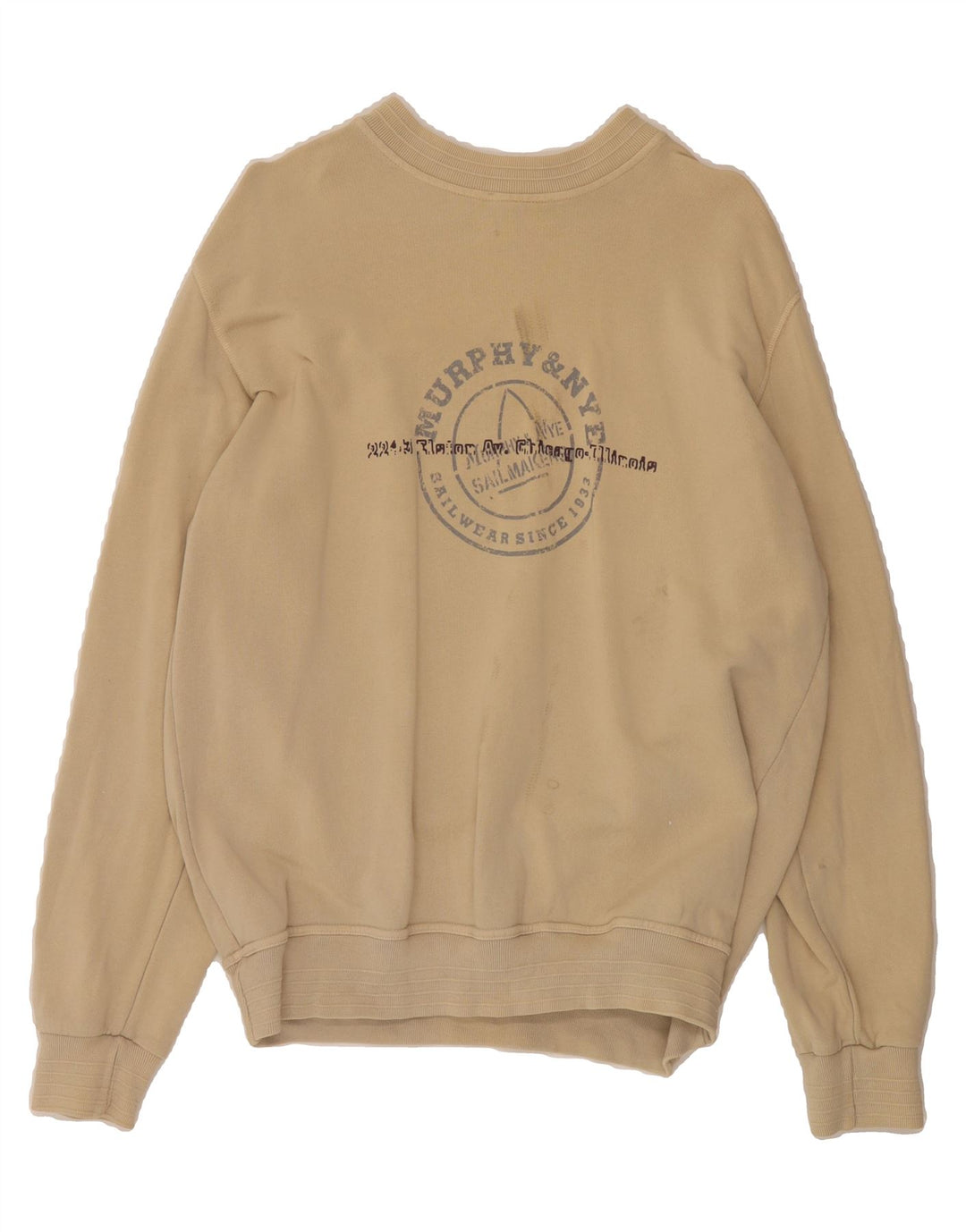 MURPHY & NYE Mens Graphic Sweatshirt Jumper Medium Beige Vintage Murphy & Nye and Second-Hand Murphy & Nye from Messina Hembry 