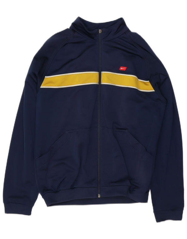 Nike Boys Graphic Tracksuit Top Jacket 13-14 Years XL Navy Blue Colourblock