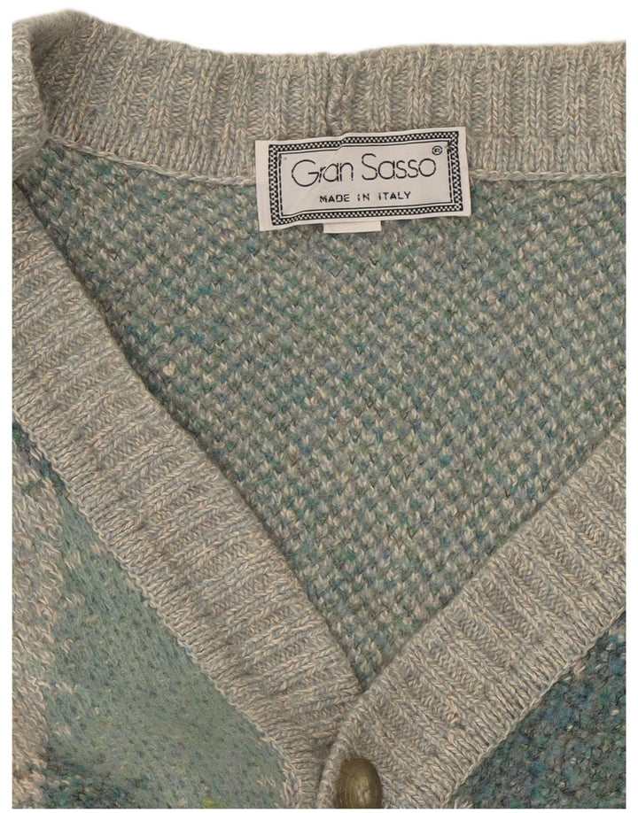Gran Sasso Mens Cardigan Sweater Medium Grey Argyle/Diamond Wool