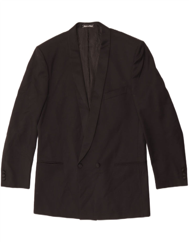 Profilo Mens Double Breasted Blazer Jacket IT 52 XL Black Wool