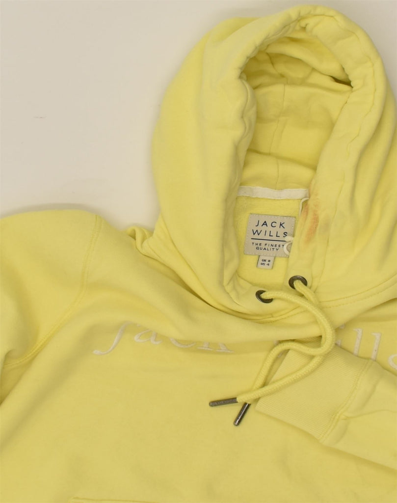 JACK WILLS Womens Graphic Hoodie Jumper UK 8 Small Yellow Cotton | Vintage Jack Wills | Thrift | Second-Hand Jack Wills | Used Clothing | Messina Hembry 