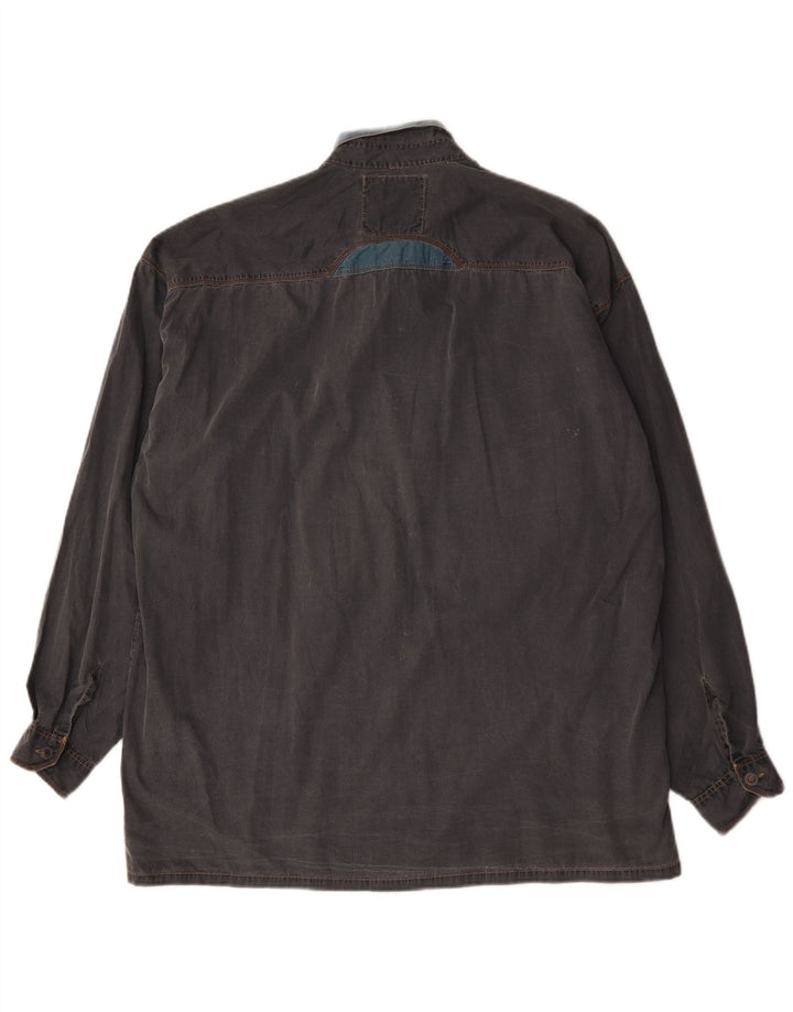 Vintage Mens Denim Shirt XL Grey Colourblock Cotton
