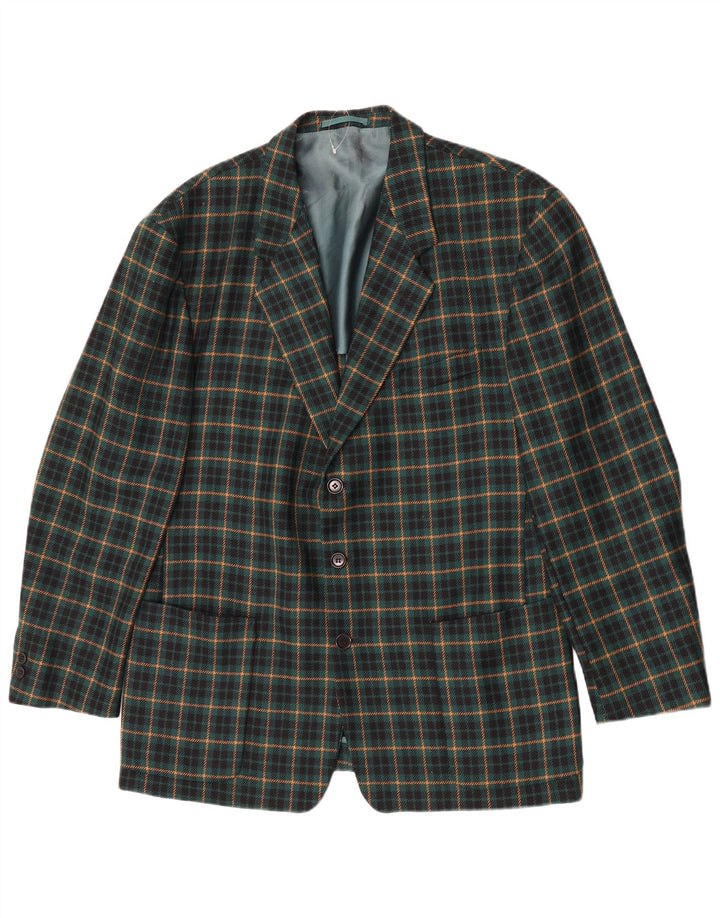 Vintage Mens 3 Button Blazer Jacket UK 40 Large Green Check Wool