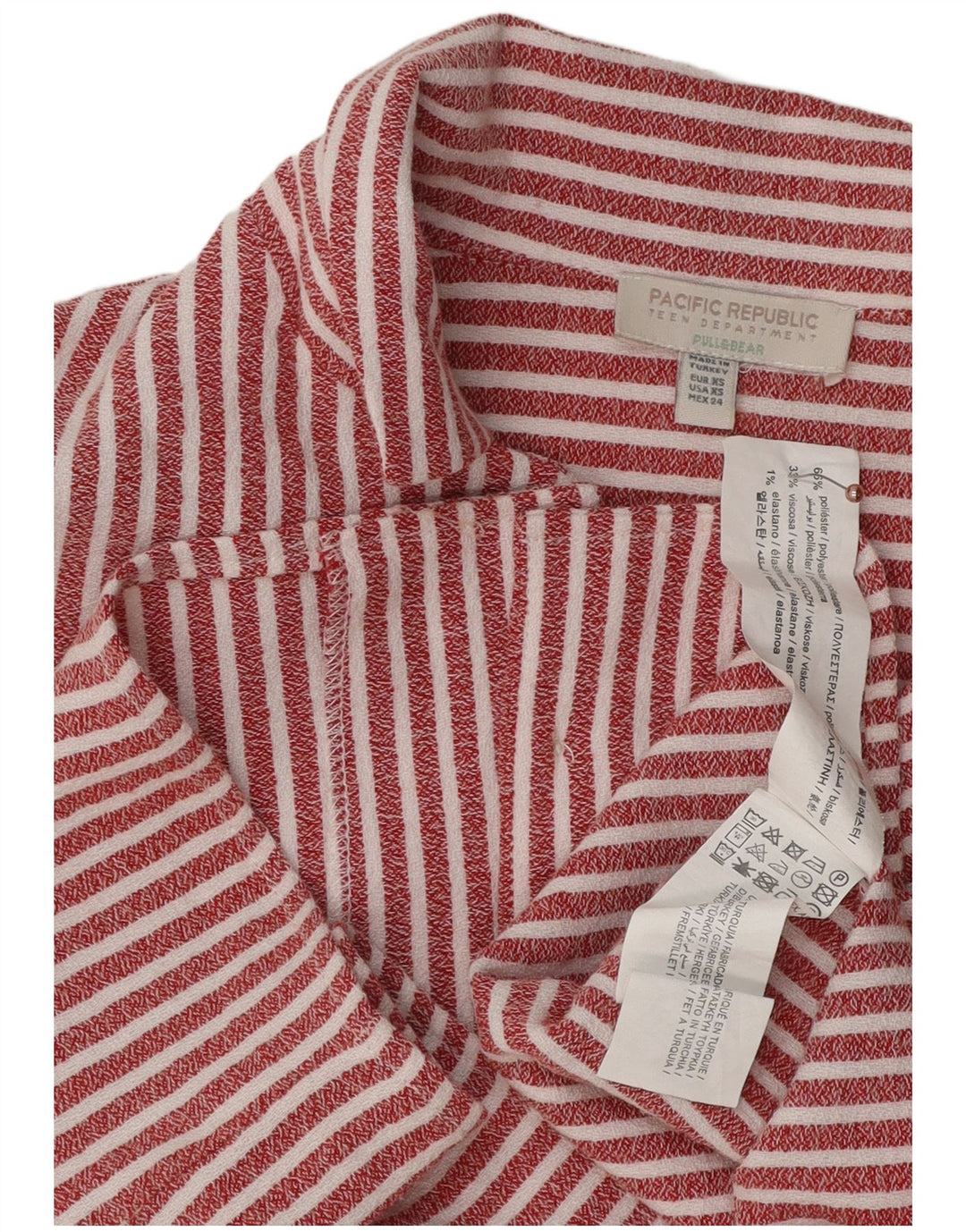 PULL & BEAR Womens Crop Short Sleeve Shirt Blouse UK 6 XS Red Striped