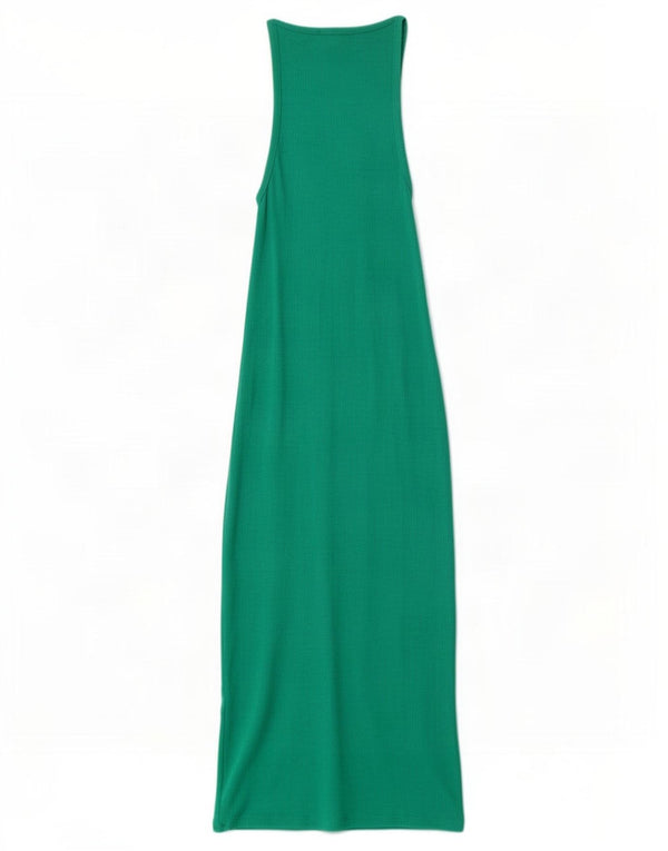 Zara Womens Sleeveless Maxi Dress UK 8 Small Green Cotton