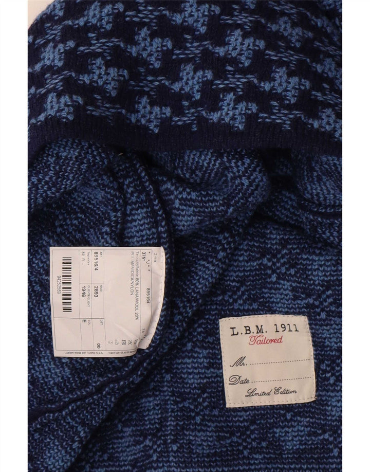 Vintage Mens Cardigan Sweater IT 50 Medium Blue Houndstooth Wool