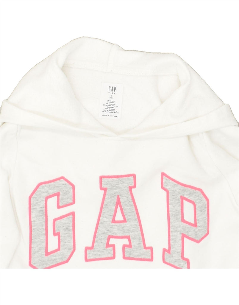 GAP Girls Graphic Hoodie Jumper 9-10 Years Large White Cotton | Vintage Gap | Thrift | Second-Hand Gap | Used Clothing | Messina Hembry 