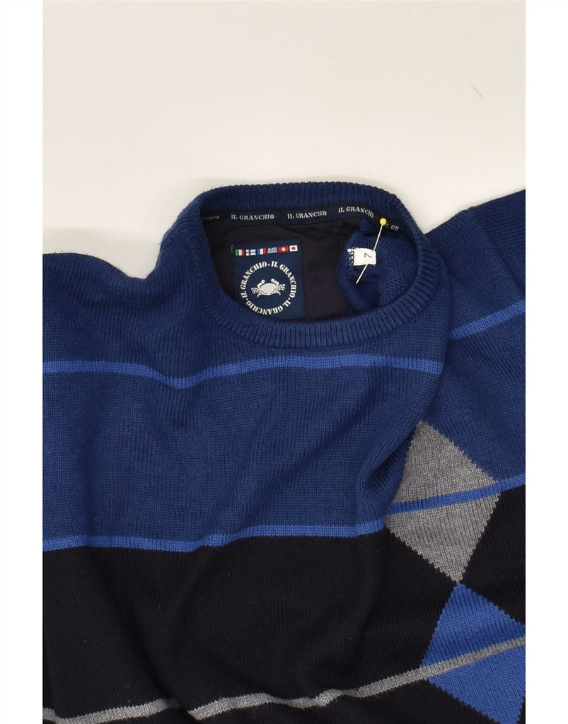 IL GRANCHIO Mens Crew Neck Jumper Sweater Large Blue Colourblock | Vintage Il Granchio | Thrift | Second-Hand Il Granchio | Used Clothing | Messina Hembry 