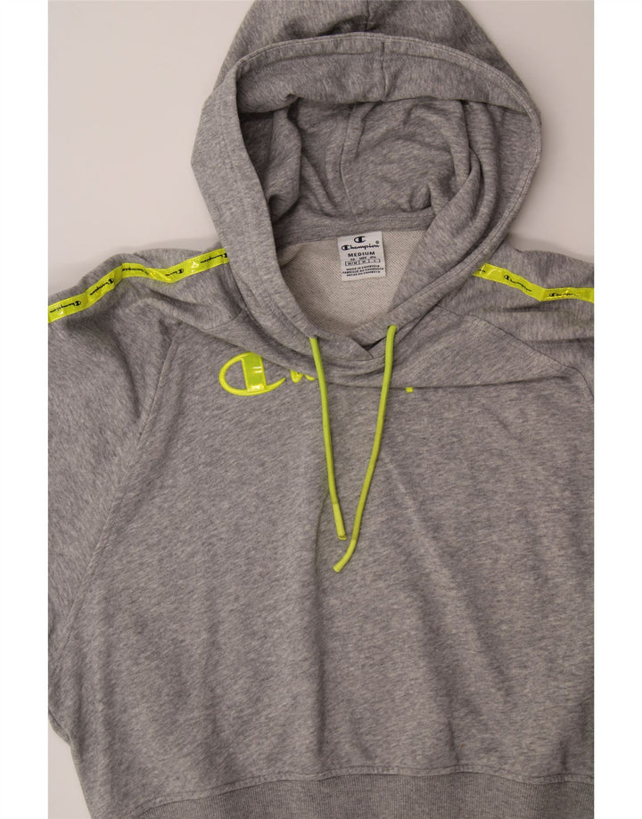 CHAMPION Womens Oversized Graphic Hoodie Jumper UK 14 Medium Grey Cotton Vintage Champion and Second-Hand Champion from Messina Hembry 