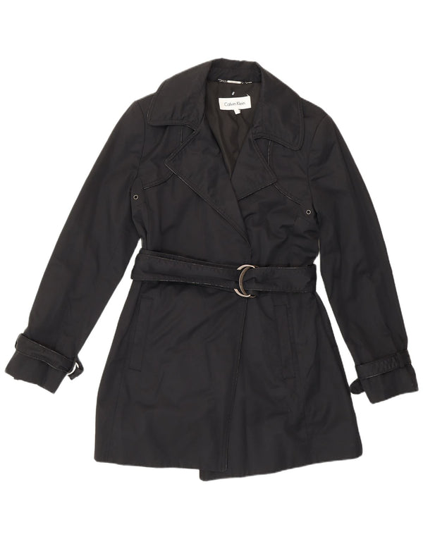 Calvin Klein Womens Trench Coat UK 10 Small Black Cotton Classic