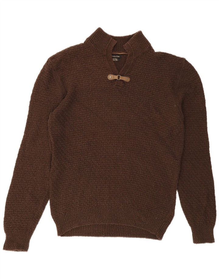 Massimo Dutti Mens Polo Neck Jumper Sweater XL Brown Cotton