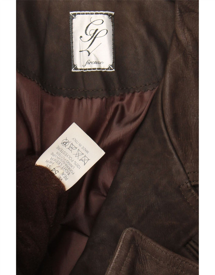 Vintage Mens Double Breasted Leather Coat IT 54 2XL Brown Leather