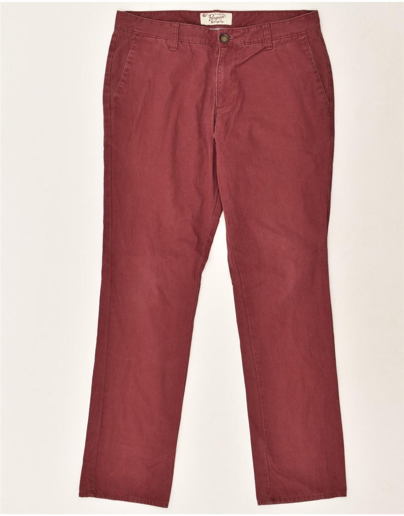 PENGUIN Mens Slim Chino Trousers W32 L31 Burgundy Cotton | Vintage Penguin | Thrift | Second-Hand Penguin | Used Clothing | Messina Hembry 