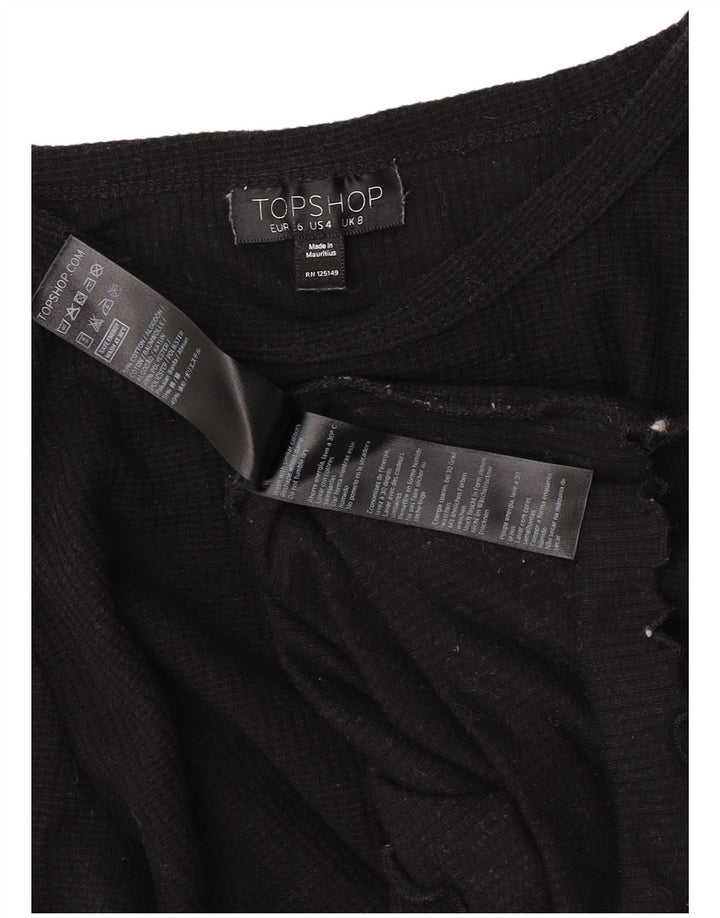 Topshop Womens Crop Blouse Top UK 8 Small Black Cotton