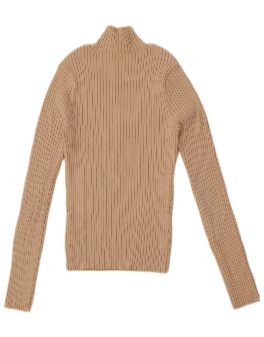 Zara Womens Crop Turtle Neck Jumper Sweater UK 12 Medium Beige Viscose