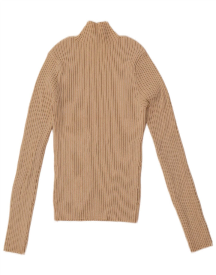 Zara Womens Crop Turtle Neck Jumper Sweater UK 12 Medium Beige Viscose