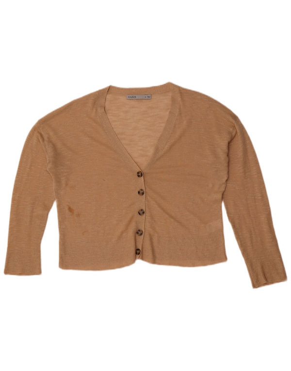 Oasis Womens Crop Cardigan Sweater UK 14 Medium Beige Flecked Viscose