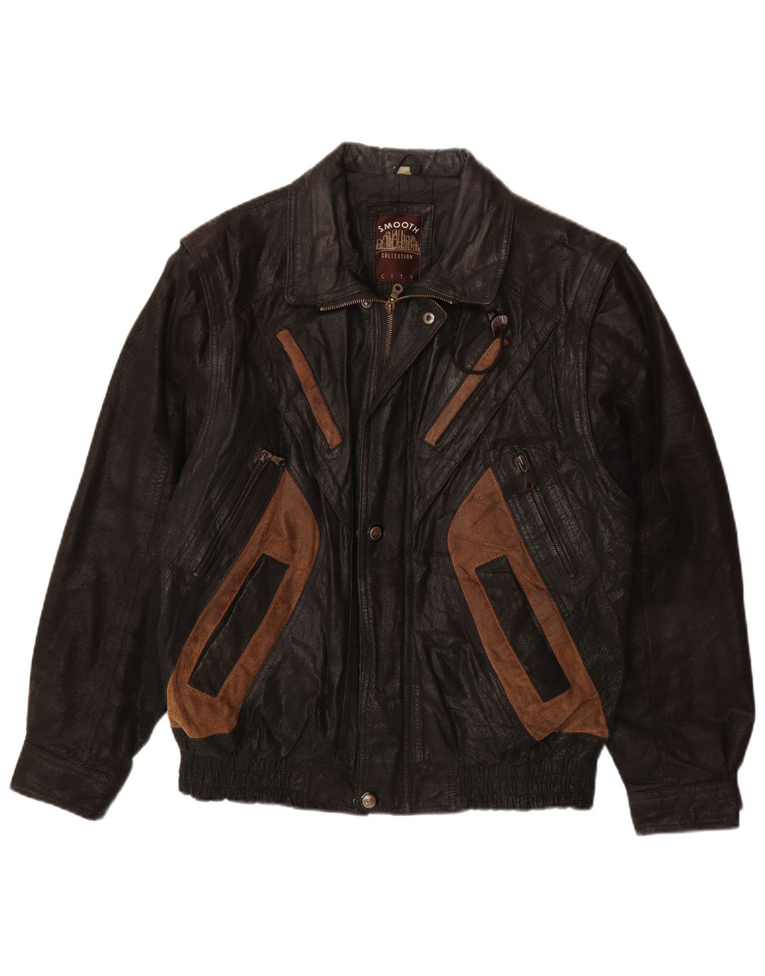 VINTAGE Mens Leather Jacket UK 40 Large Black Colourblock Leather